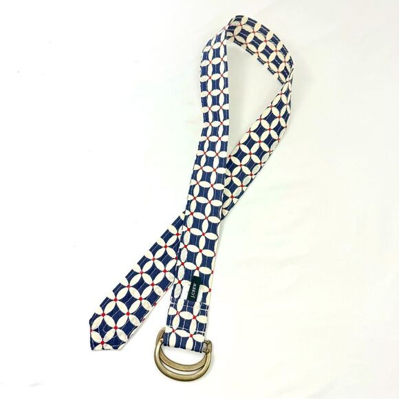J. Crew Blue Red White Geometric Floral 100% Cotton Slide Buckle Fabric Belt - Picture 11 of 14